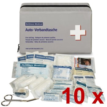 10 KFZ Klassik Verbandtasche HOLTHAUS Verbandkasten mit Füllung nach DIN 13 164 grau