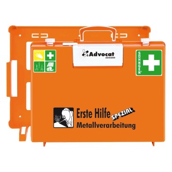 Erste Hilfe Koffer Advocat Metallverarbeitung SÖHNGEN mit Pflasterspender Verbandkasten MT-CD orange