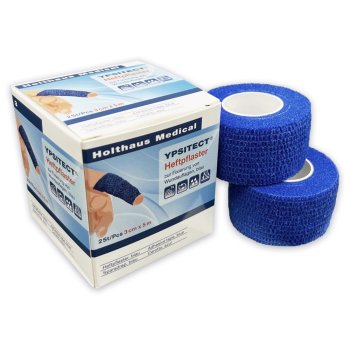 YPSITECT Heftpflaster 3 cm x 5 m HOLTHAUS selbsthaftend blau 2 Rollen