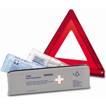 KFZ Klassik COMBI Verbandtasche HOLTHAUS Auto Verbandkasten mit Füllung nach DIN 13 164 grau + Warndreieck