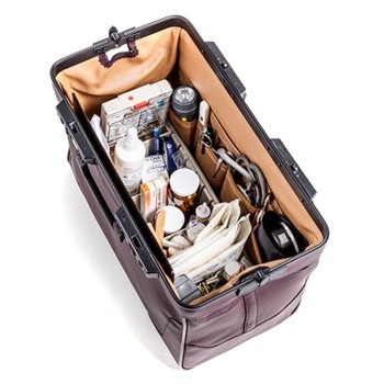 Preview: Arzttasche RUSTICANA dunkelbraun DÜRASOL Kleinformat mit 2 Vortaschen Rindleder inkl. 1 Ampullenspender