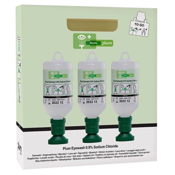 Plum mobiler Augenspülkarton mit Tragegriff 4620 mit 3 Flaschen zu 500 ml