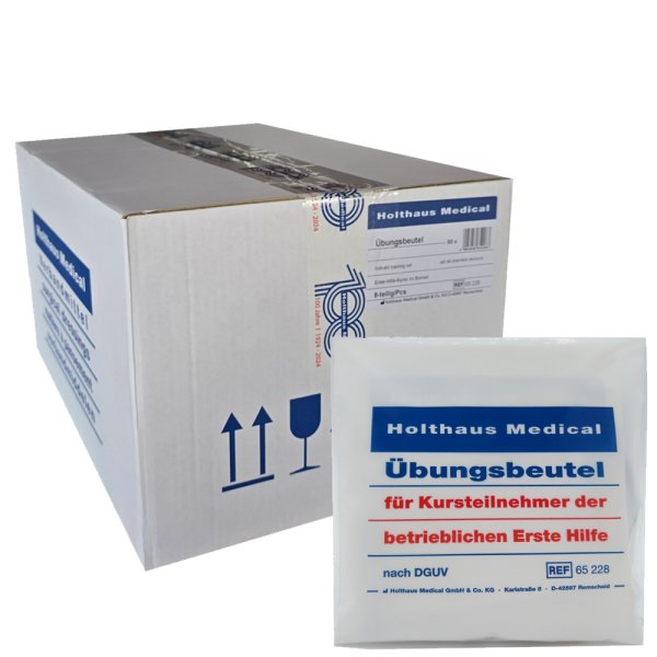 50 x Übungsbeutel 8-teilig HOLTHAUS Erste Hilfe Übungsset für Kursteilnehmer