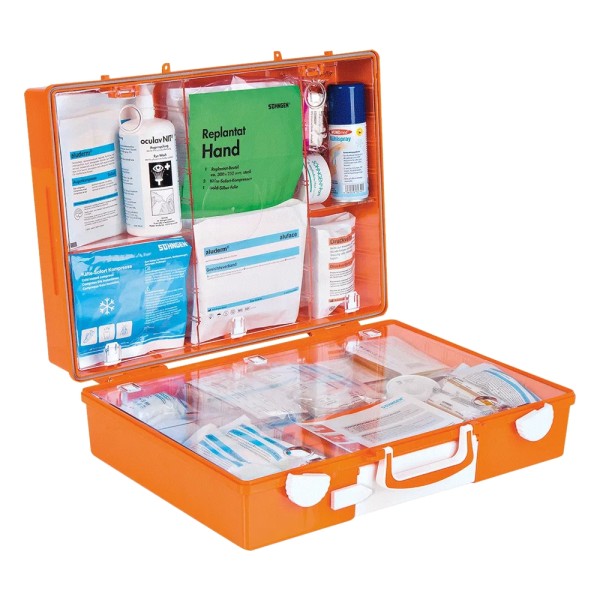 Erste Hilfe Koffer Advocat Metallverarbeitung SÖHNGEN mit Pflasterspender Verbandkasten MT-CD orange