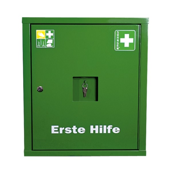 Verbandschrank Eurosafe grün mit Füllung DIN 13169 mit Erweiterung SÖHNGEN