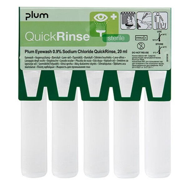 Plum QuickRinse 5160 mit 5 Augenspülampullen zu je 20 ml sterile Natriumchloridlösung
