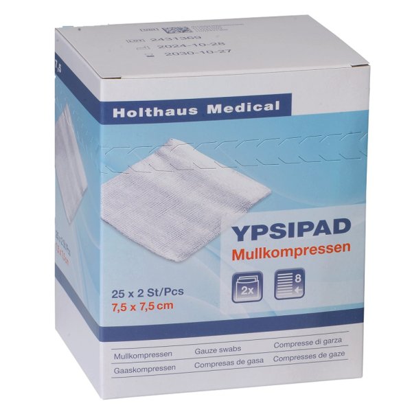 YPSIPAD Mullkompresse HOLTHAUS 7,5 x 7,5 cm 25 x 2 Stück