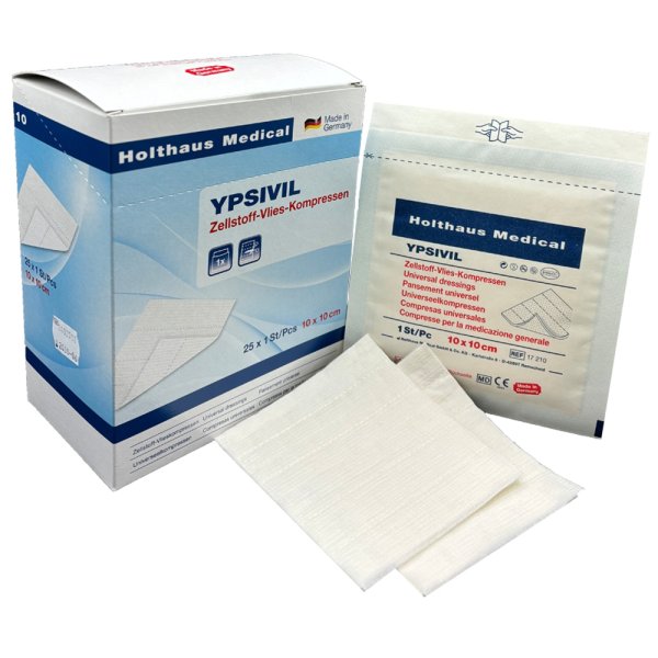 YPSIVIL Zellstoff-Vlies-Kompresse HOLTHAUS 10 x 10 cm 25 Stück